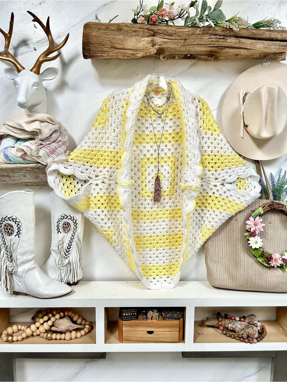 Artisan mega GRANNY square crochet kimono Shrug w cottagecore farmhouse vibe